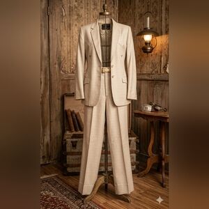 Vintage 70s Circle S Western Suit Set Tan Blazer Pants Smile Pockets USA 16